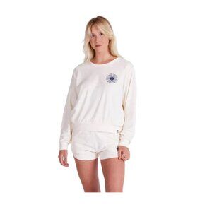 Salty Crew Womens Sea Bound Bone Cream Ivory Terry Crew Sweatshirt Small Pocket